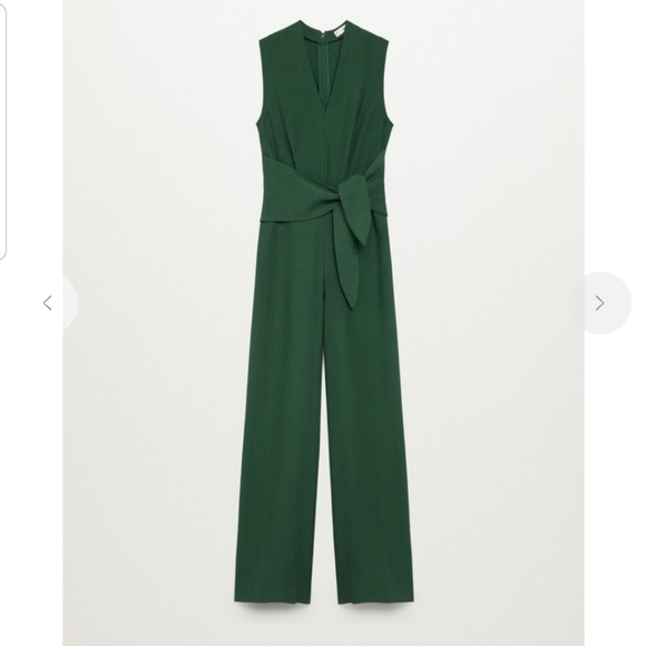 MANGO Lyocell Green Belted Wide Leg Jumpsuit - Picture 3 of 9